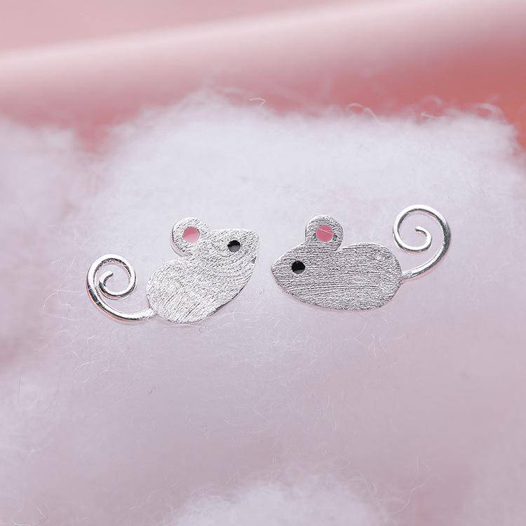 AMORETTO MILANO 925 Silver Children's Stud Earrings Mouse Silver