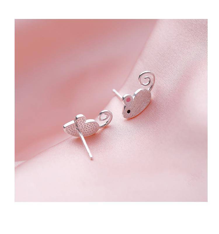 AMORETTO MILANO 925 Silver Children's Stud Earrings Mouse Silver