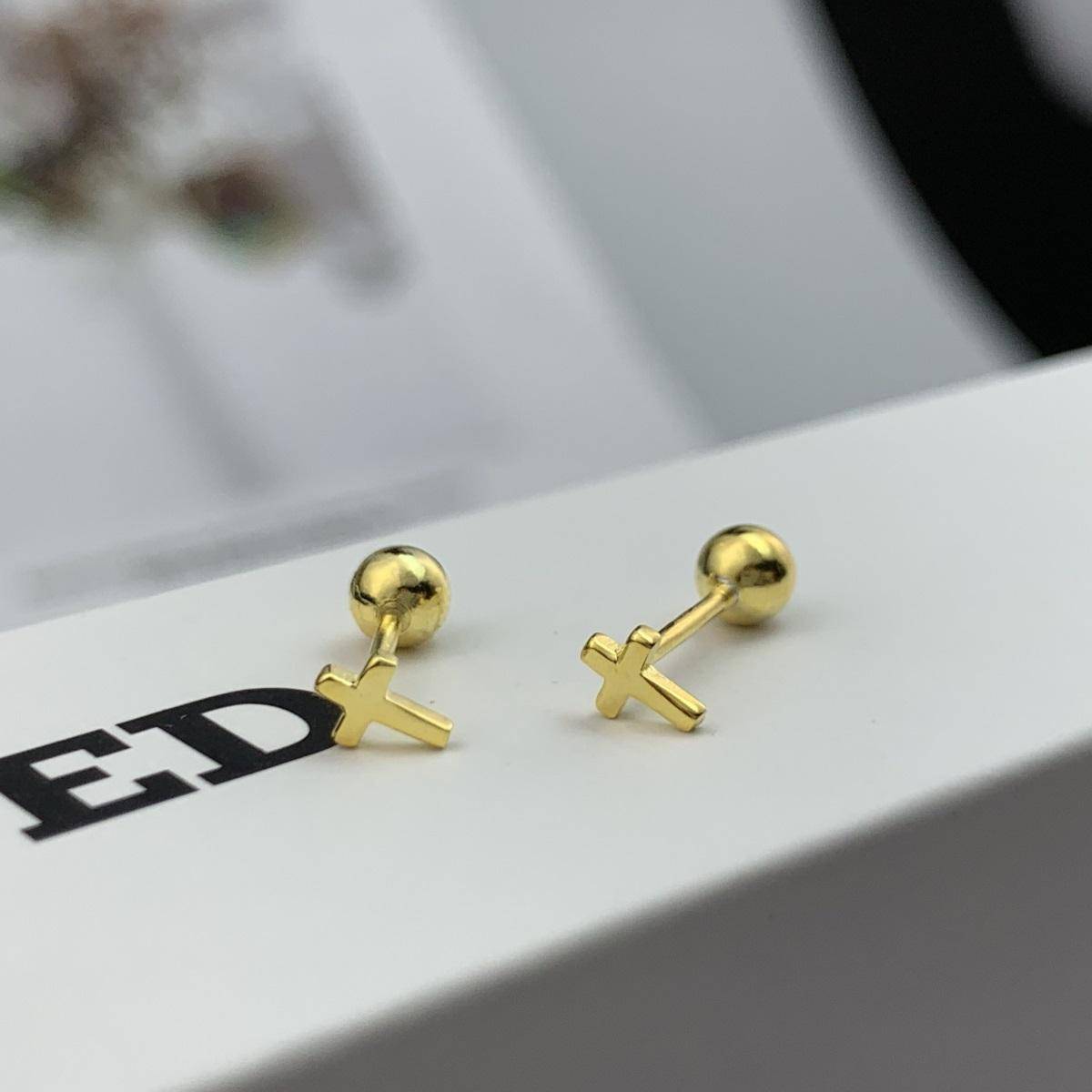 AMORETTO MILANO 925 Silber Kleines Kreuz Ohrstecker fein Gold