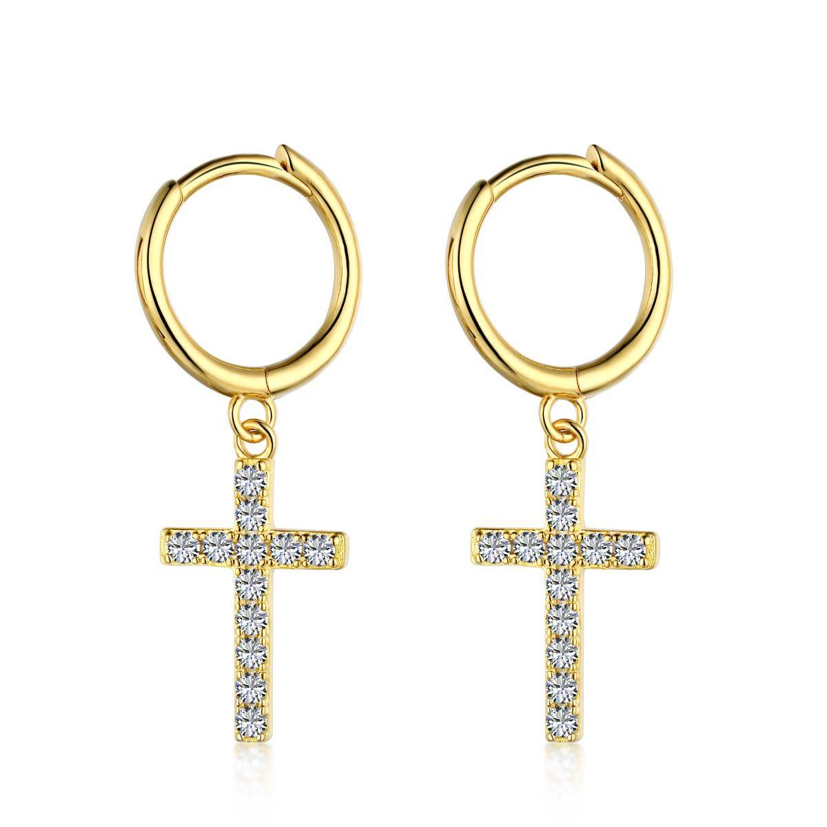 AMORETTO MILANO 925 Silver Cross Zirconia Hoop Earrings Gold