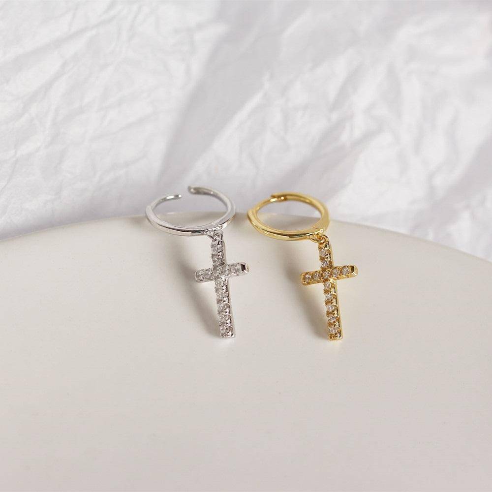 AMORETTO MILANO 925 Silver Cross Zirconia Hoop Earrings Gold