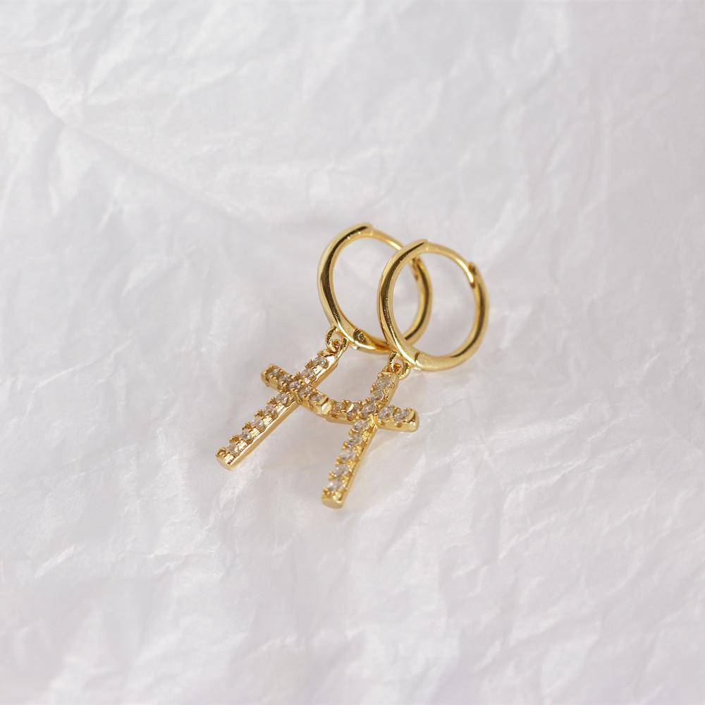 AMORETTO MILANO 925 Silver Cross Zirconia Hoop Earrings Gold