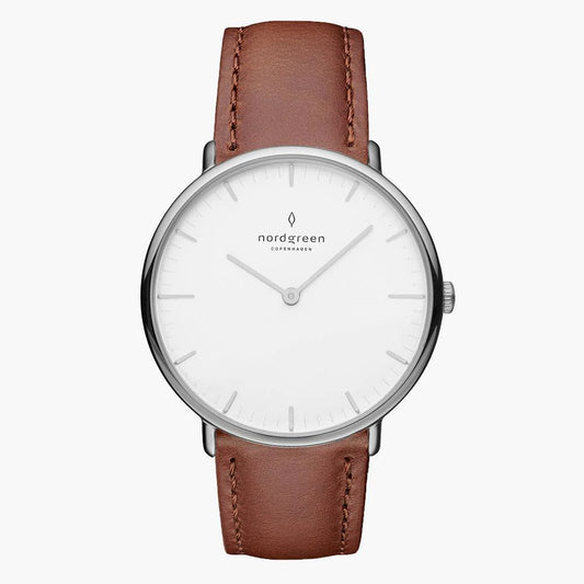 NORDGREEN Montre Femme Native 28 mm Argent Cuir Marron