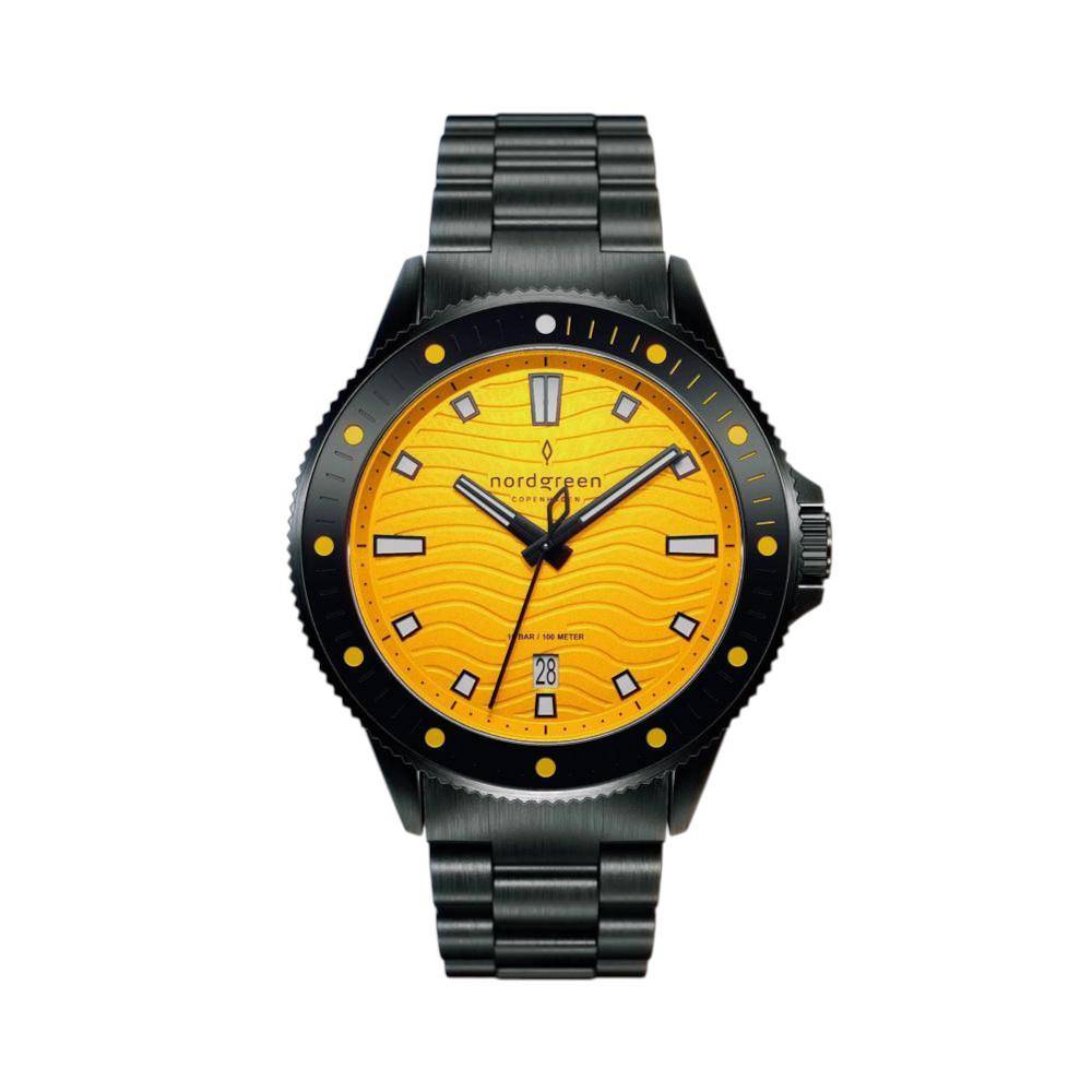 NORDGREEN Herrenuhr Waves 40 mm Schwarz Orange
