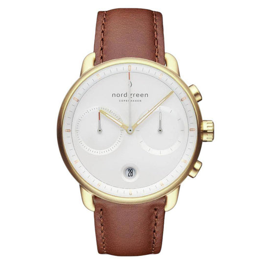 NORDGREEN Montre Homme Pioneer Chronographe 42 mm Or Cuir Marron