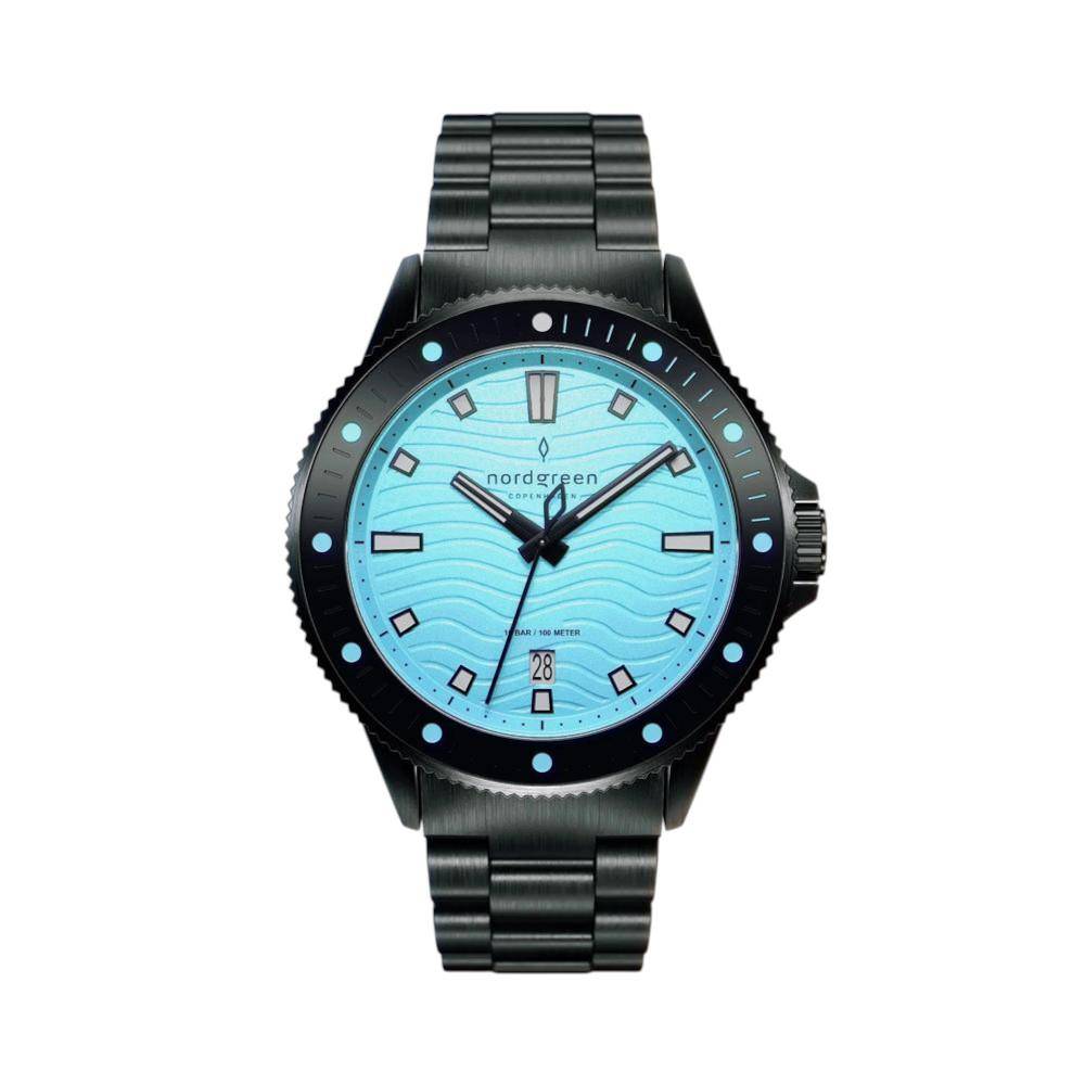 NORDGREEN Herrenuhr Waves 40 mm Schwarz Türkis Blau