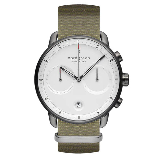 NORDGREEN Montre Homme Pioneer Chronographe 42 mm Gris Vert Nylon