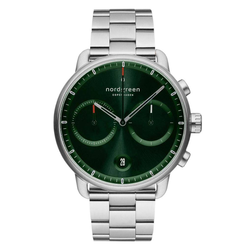 NORDGREEN Herrenuhr Pioneer Chronograph 42 mm Silber Grün