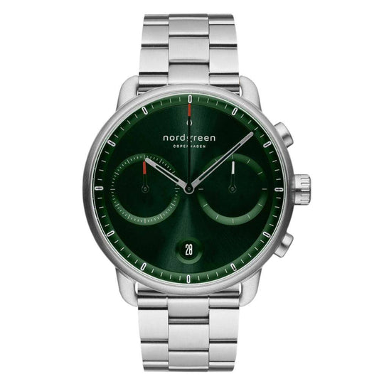 NORDGREEN Montre Homme Pioneer Chronographe 42 mm Argent Vert