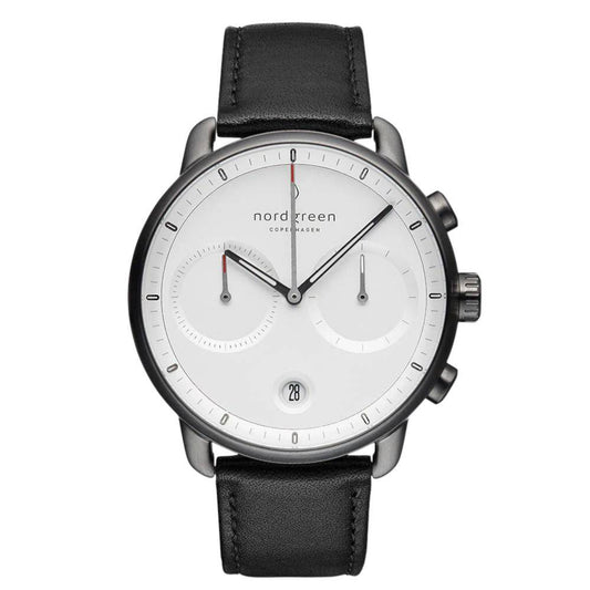 NORDGREEN Montre Homme Pioneer Chronographe 42 mm Gris Noir Cuir