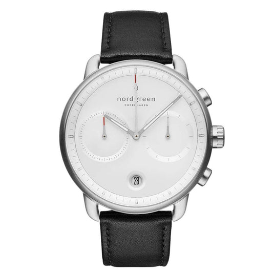 NORDGREEN Montre Homme Pioneer Chronographe 42 mm Argent Noir Cuir