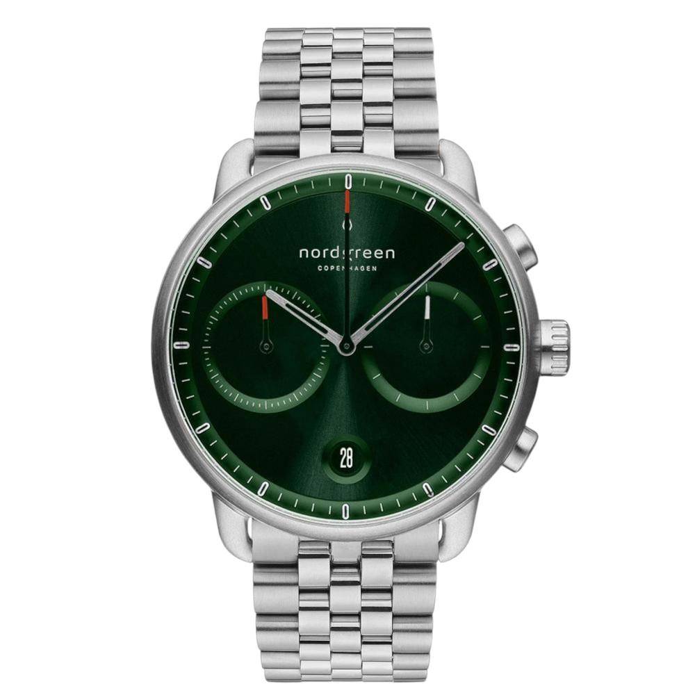 NORDGREEN Herrenuhr Pioneer Chronograph 42 mm Silber Grün