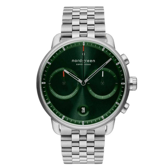 NORDGREEN Montre Homme Pioneer Chronographe 42 mm Argent Vert