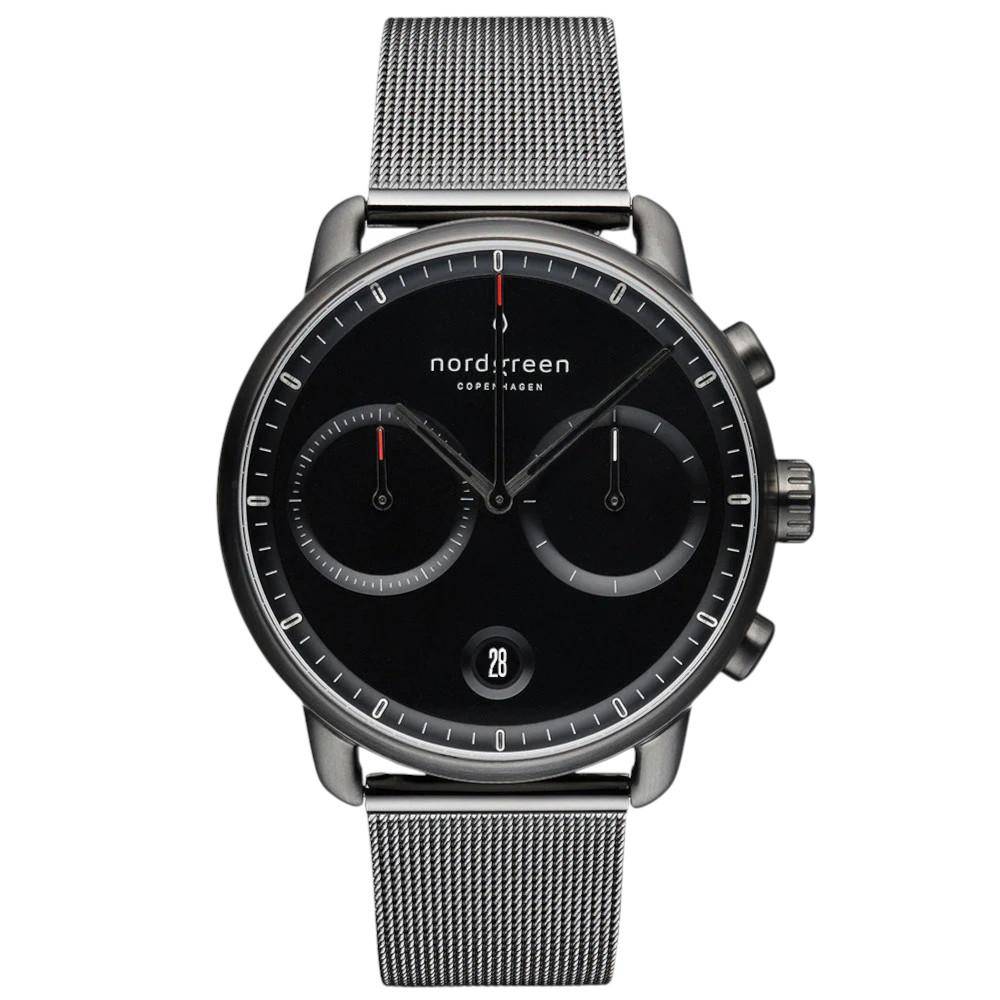 NORDGREEN Herrenuhr Pioneer Chronograph 42 mm Grau Schwarz Mesh
