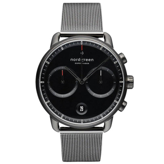 NORDGREEN Montre Homme Pioneer Chronographe 42 mm Gris Noir Maille