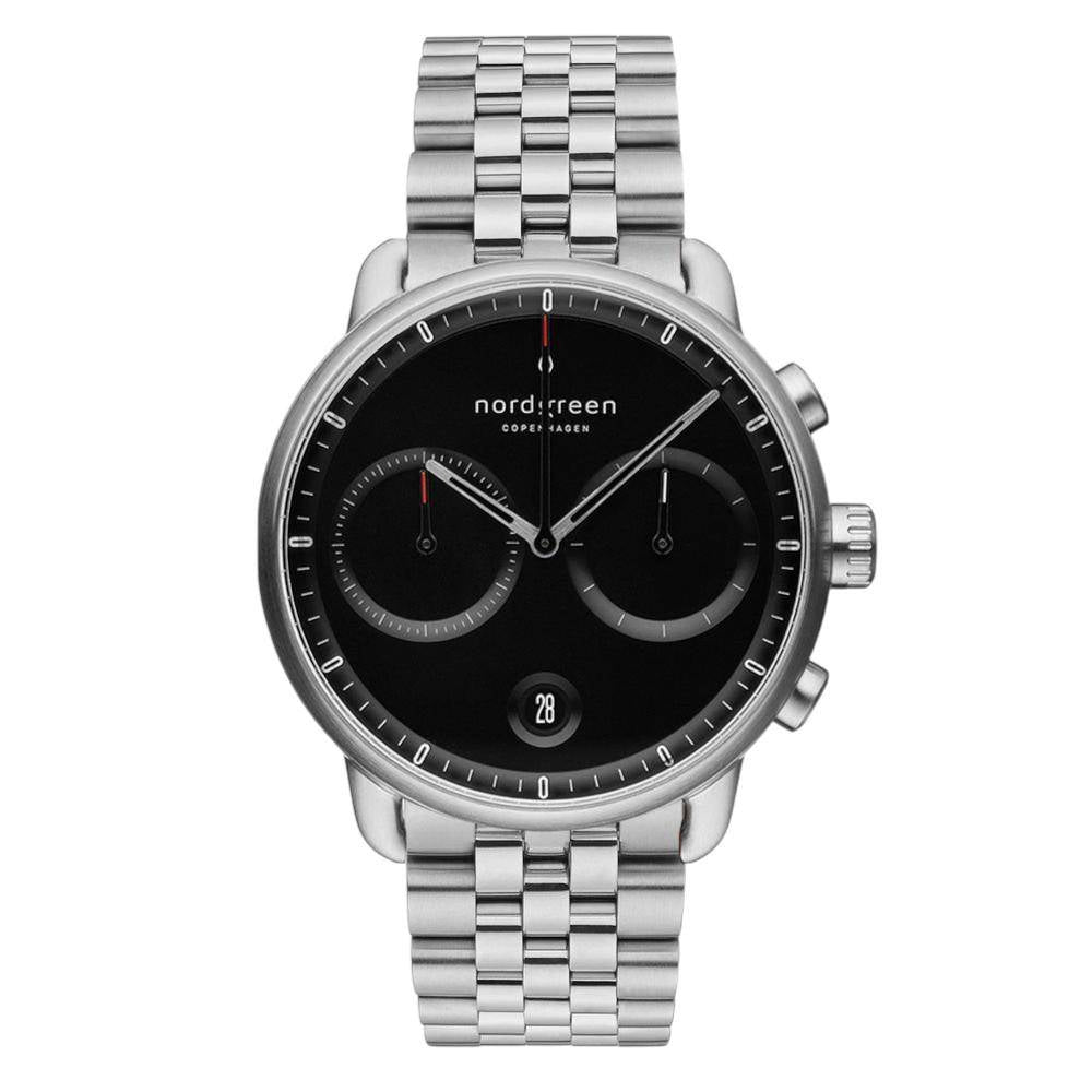 NORDGREEN Herrenuhr Pioneer Chronograph 42 mm Silber Schwarz