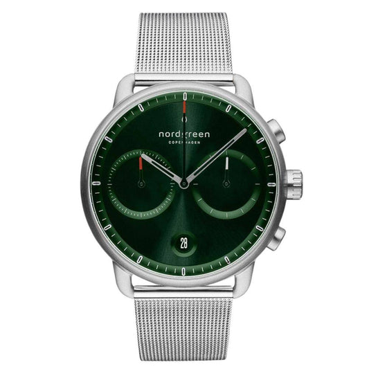 NORDGREEN Montre Homme Pioneer Chronographe 42 mm Argent Vert Maille