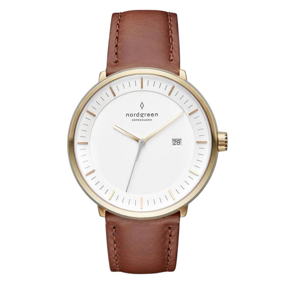 NORDGREEN Damenuhr Philosopher 36 mm Gold Braun Leder