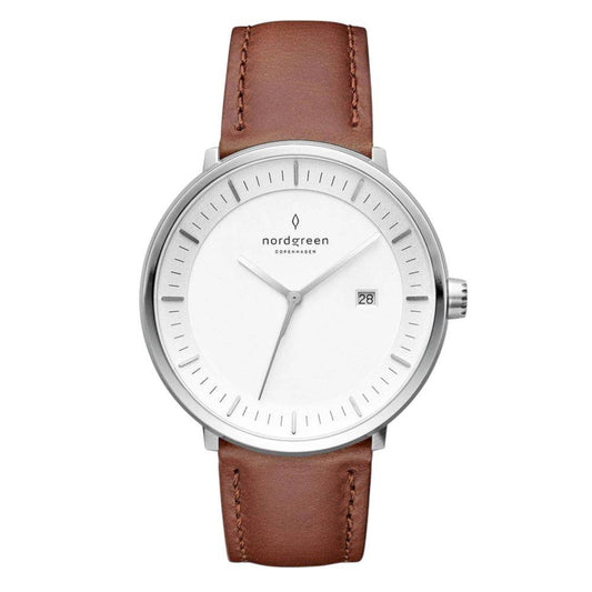 NORDGREEN Montre Homme Philosopher 40 mm Argent Cuir Marron