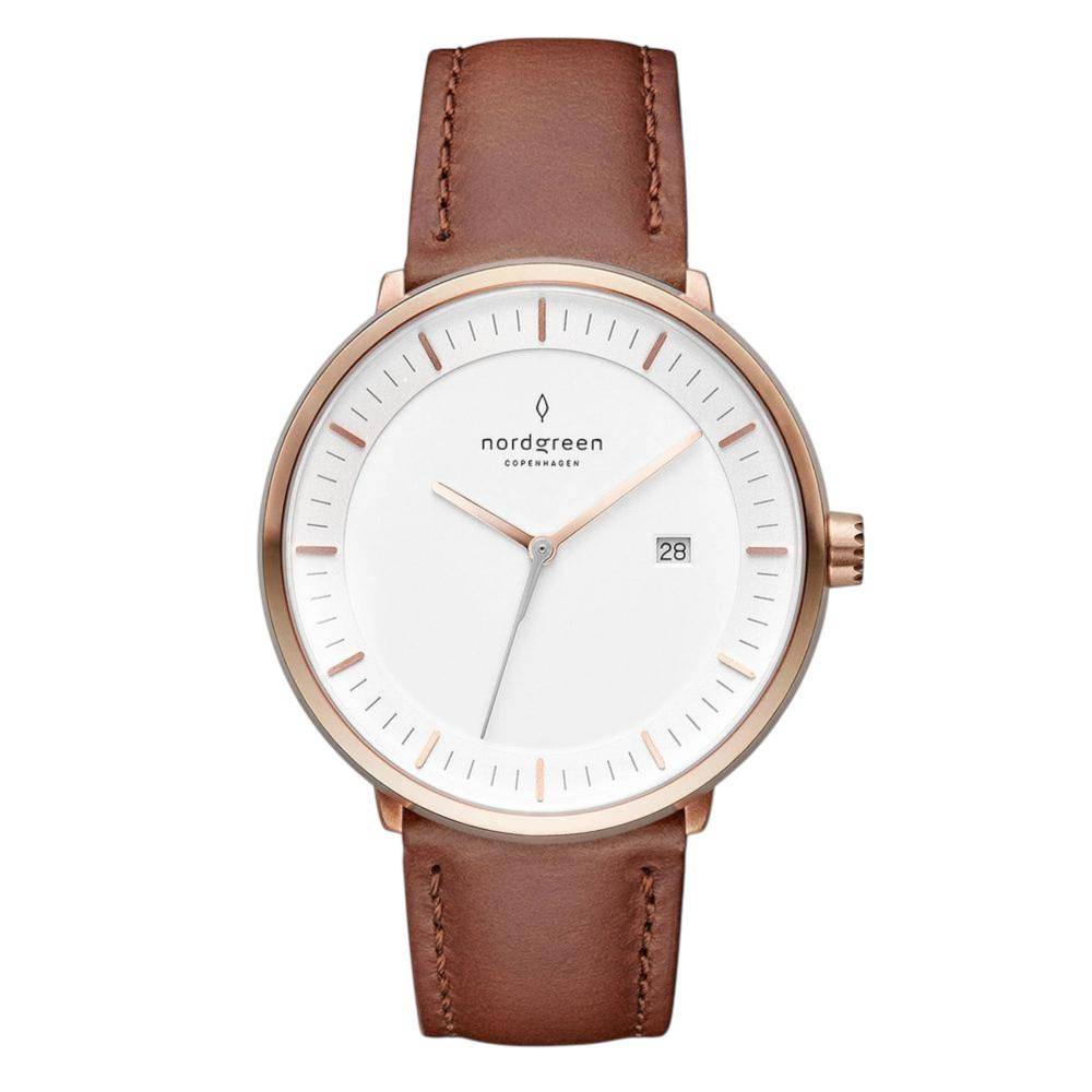 NORDGREEN Damenuhr Philosopher 36 mm Rosegold Braun Leder