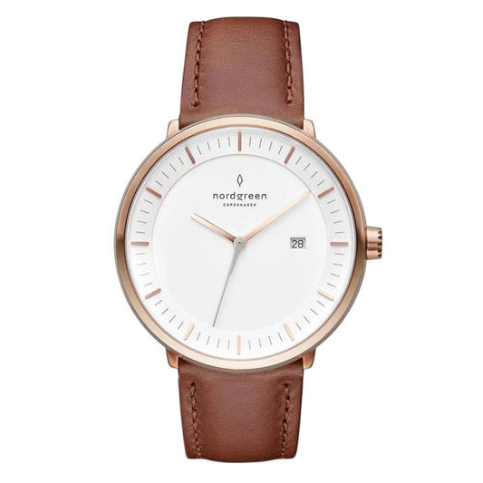 NORDGREEN Montre Femme Philosopher 36 mm Or Rose Cuir Marron