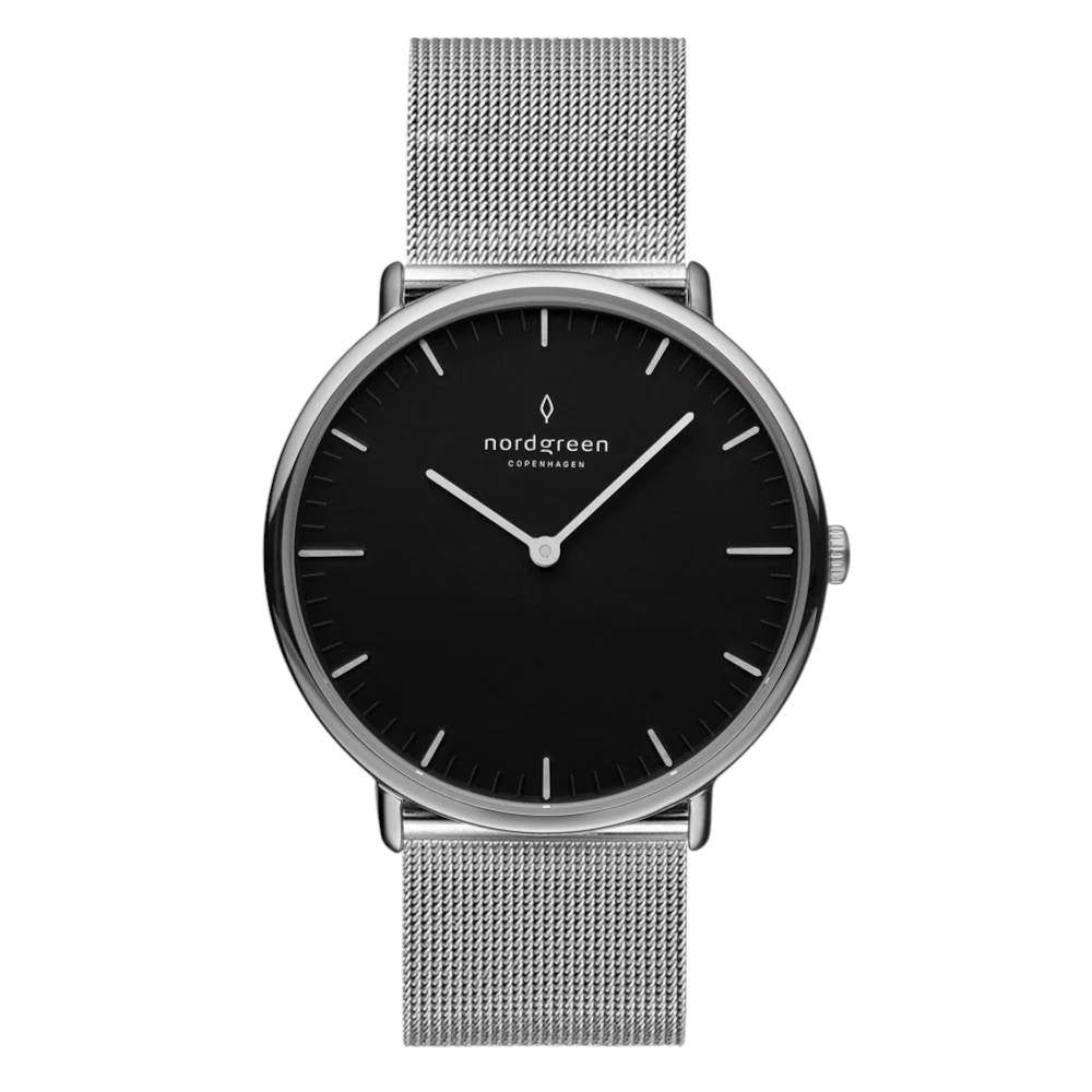 NORDGREEN Herrenuhr Native 40 mm Silber Schwarz Mesh