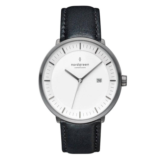 NORDGREEN Montre Homme Philosopher 40 mm Gris Cuir Noir