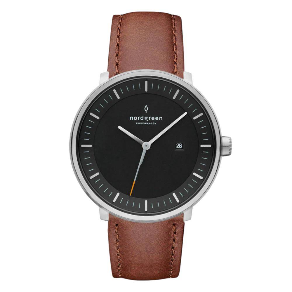 NORDGREEN Herrenuhr Philosopher 40 mm Silber Schwarz Braun Leder