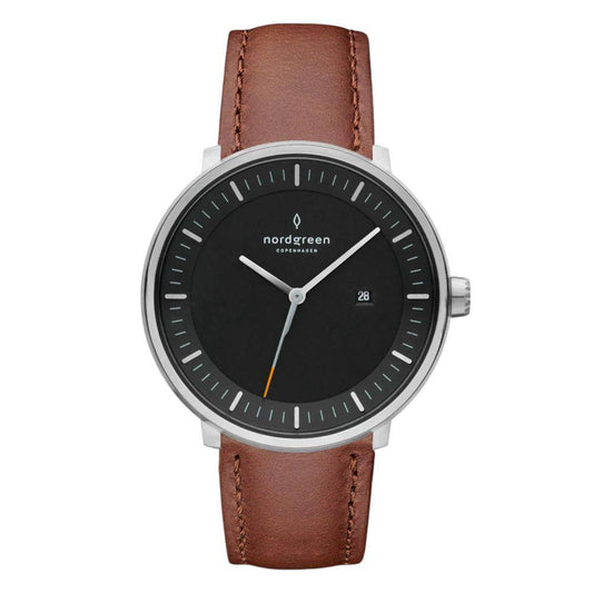 NORDGREEN Montre homme Philosopher 40 mm Argent Noir Cuir marron