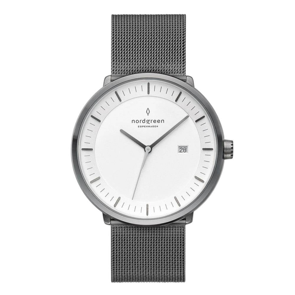 NORDGREEN Herrenuhr Philosopher 40 mm Grau Mesh