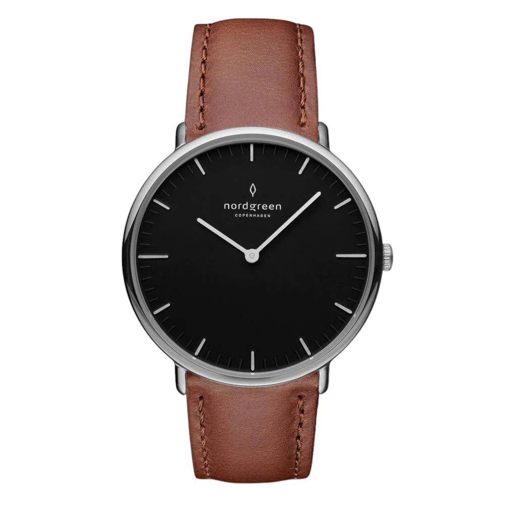 NORDGREEN Herrenuhr Native 40 mm Silber Schwarz Braun Leder