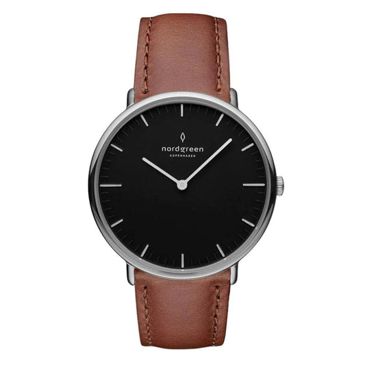 NORDGREEN Montre homme Native 40 mm argent noir bracelet cuir marron