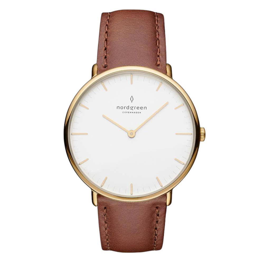 NORDGREEN Herrenuhr Native 40 mm Gold Braun Leder