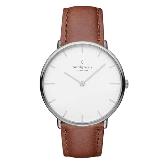 Montre homme NORDGREEN Native 40 mm argent cuir marron