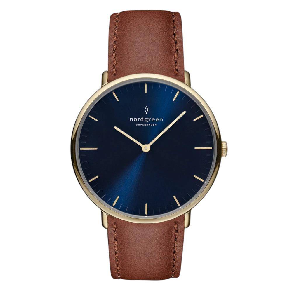 NORDGREEN Damenuhr Native 36 mm Gold Braun Blau Leder