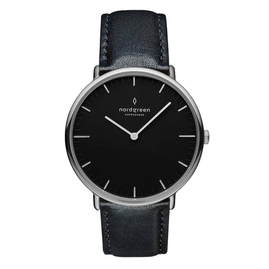 NORDGREEN Montre Homme Native 40 mm Argent Noir Cuir