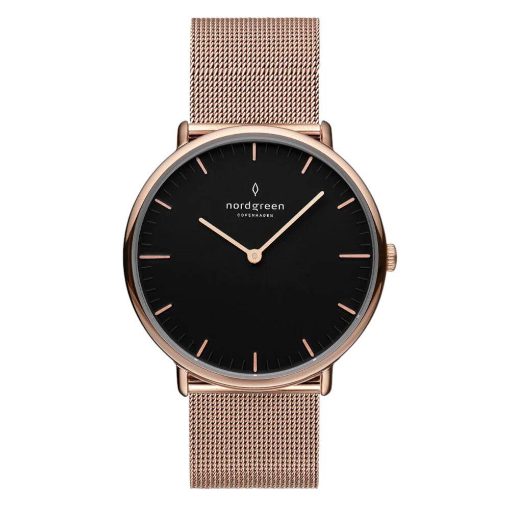 NORDGREEN Damenuhr Native 32 mm Rosegold Schwarz Mesh