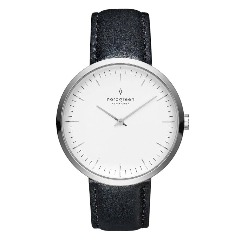NORDGREEN Montre Femme Infinity 32 mm Argent Noir Cuir