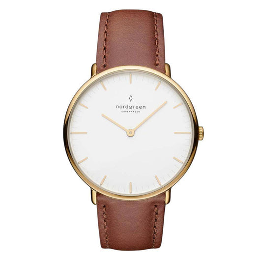 NORDGREEN Montre Femme Native 28 mm Or Cuir Marron