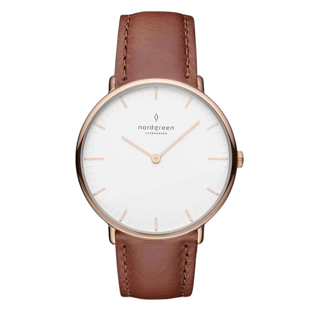 NORDGREEN Damenuhr Native 32 mm Rosegold Braun Leder
