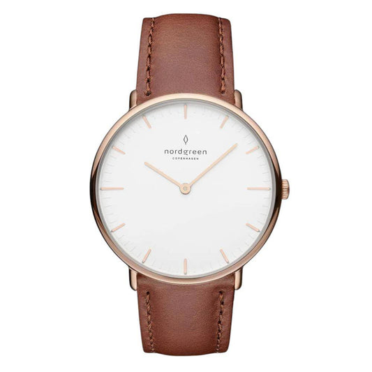 NORDGREEN Montre Femme Native 32 mm Or Rose Cuir Marron