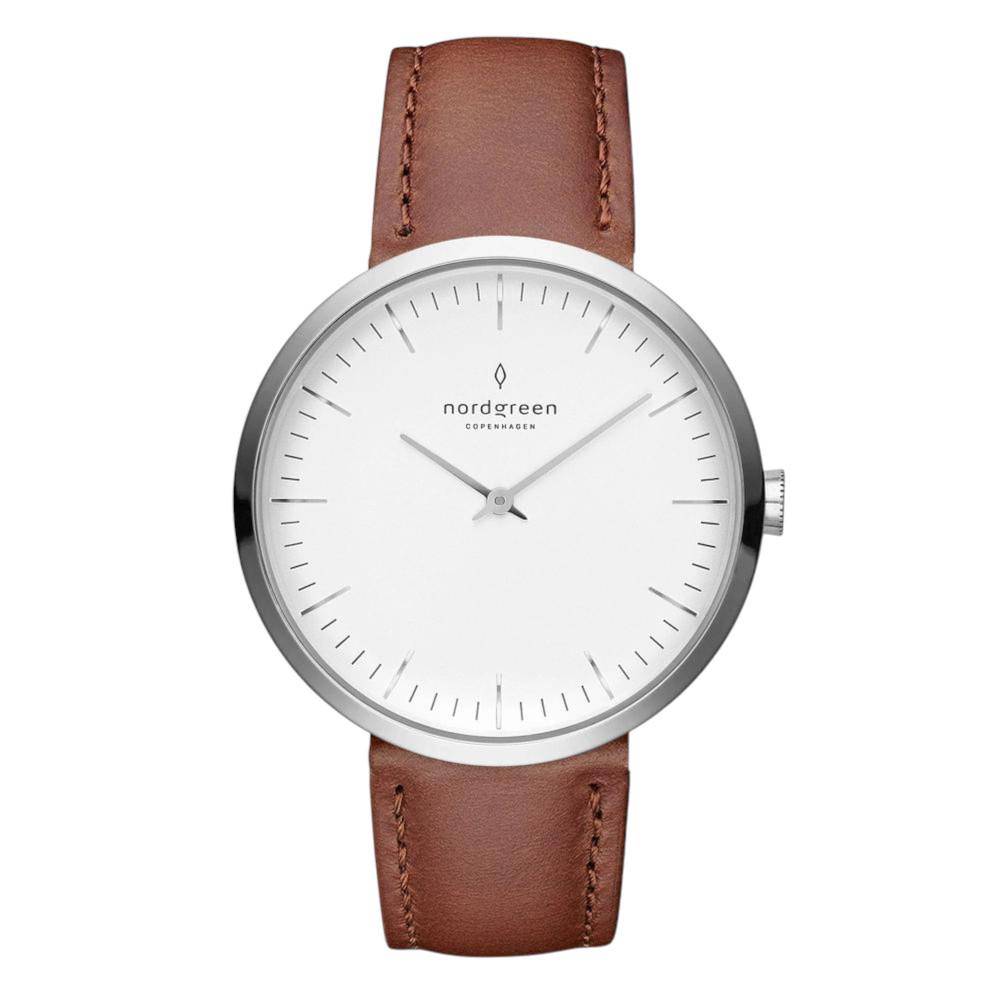 NORDGREEN Montre Femme Infinity 32 mm Argent Cuir Marron