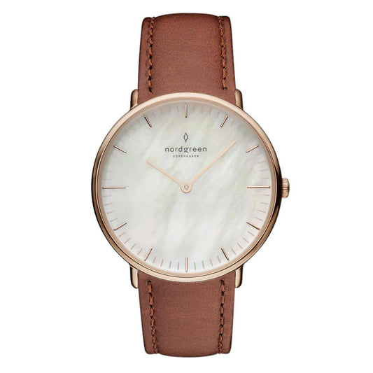 NORDGREEN Montre Femme Native 28 mm Or Rose Marron Nacre Cuir