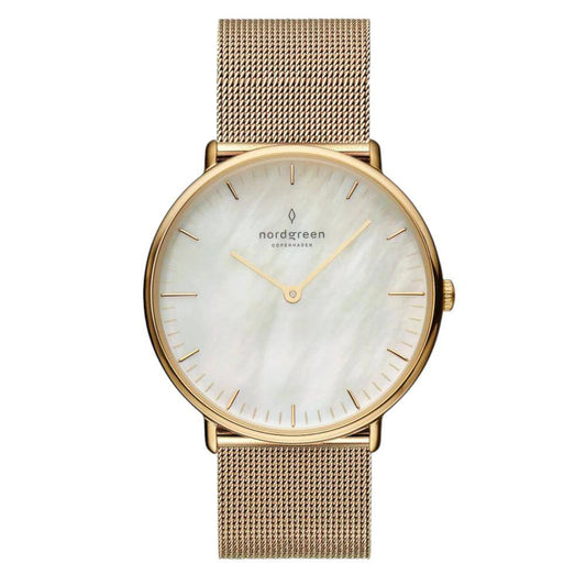 NORDGREEN Montre Femme Native 28 mm Or Nacre Maille Milanaise