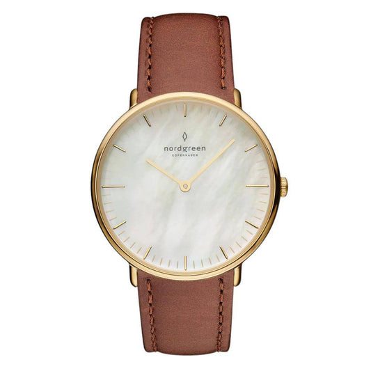 NORDGREEN Montre Femme Native 28 mm Or Brun Nacre Cuir