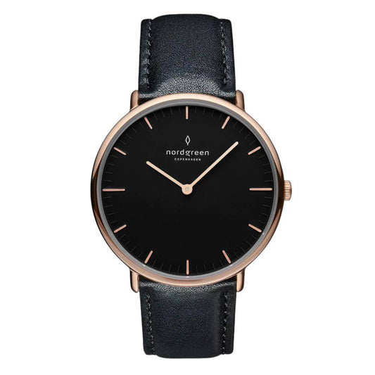 NORDGREEN Montre Femme Native 32 mm Or rose Cuir noir