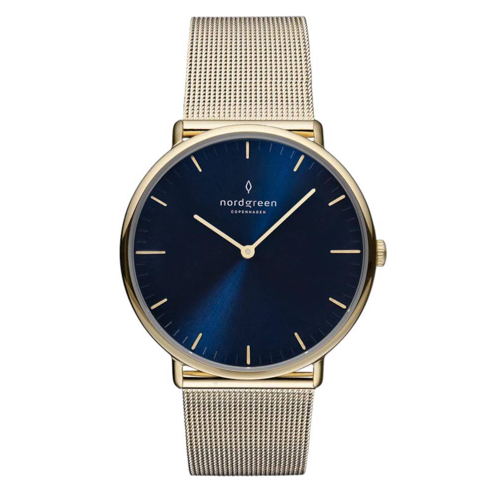 NORDGREEN Damenuhr Native 32 mm Gold Blau Mesh