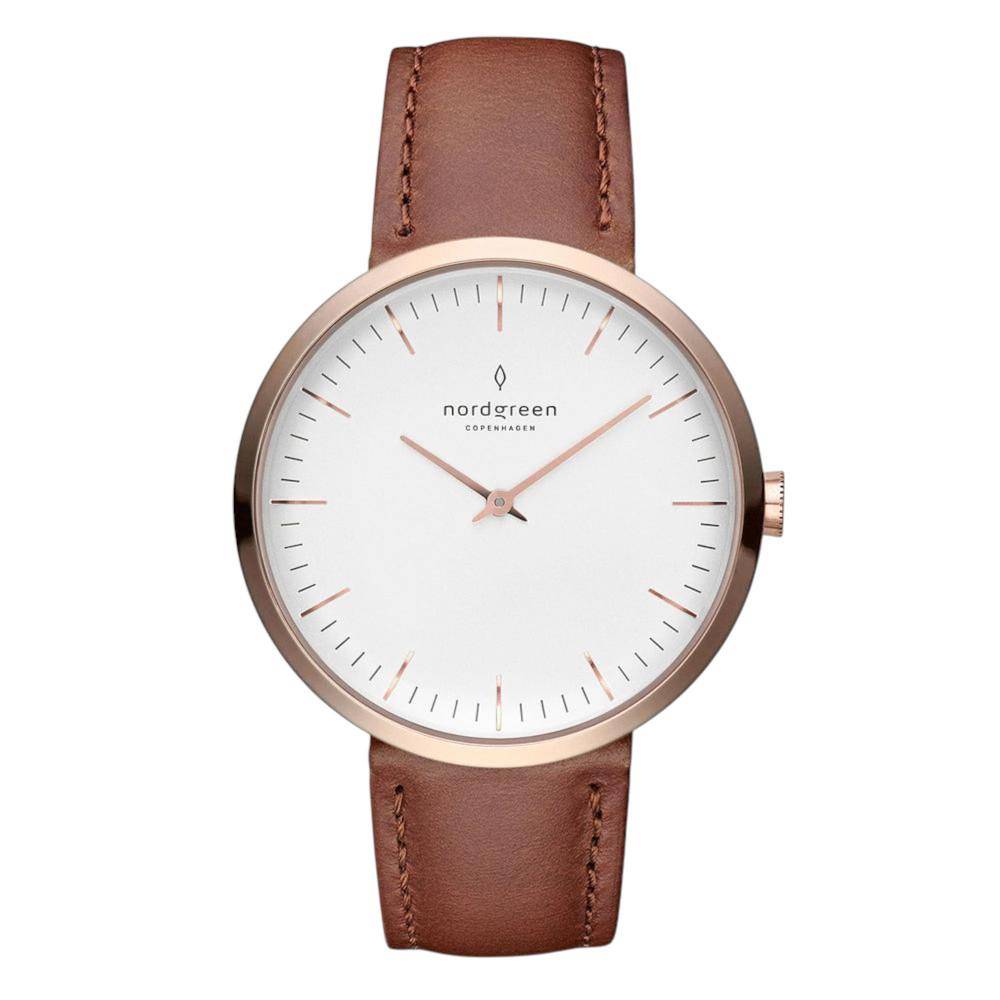 NORDGREEN Damenuhr Infinity 32 mm Rosegold Braun Leder
