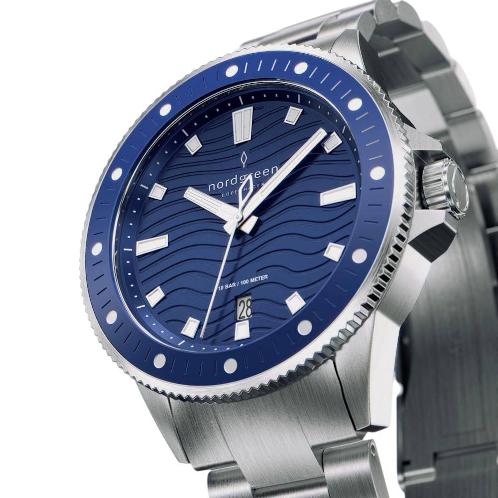 NORDGREEN Herrenuhr Waves 40 mm Silber Blau