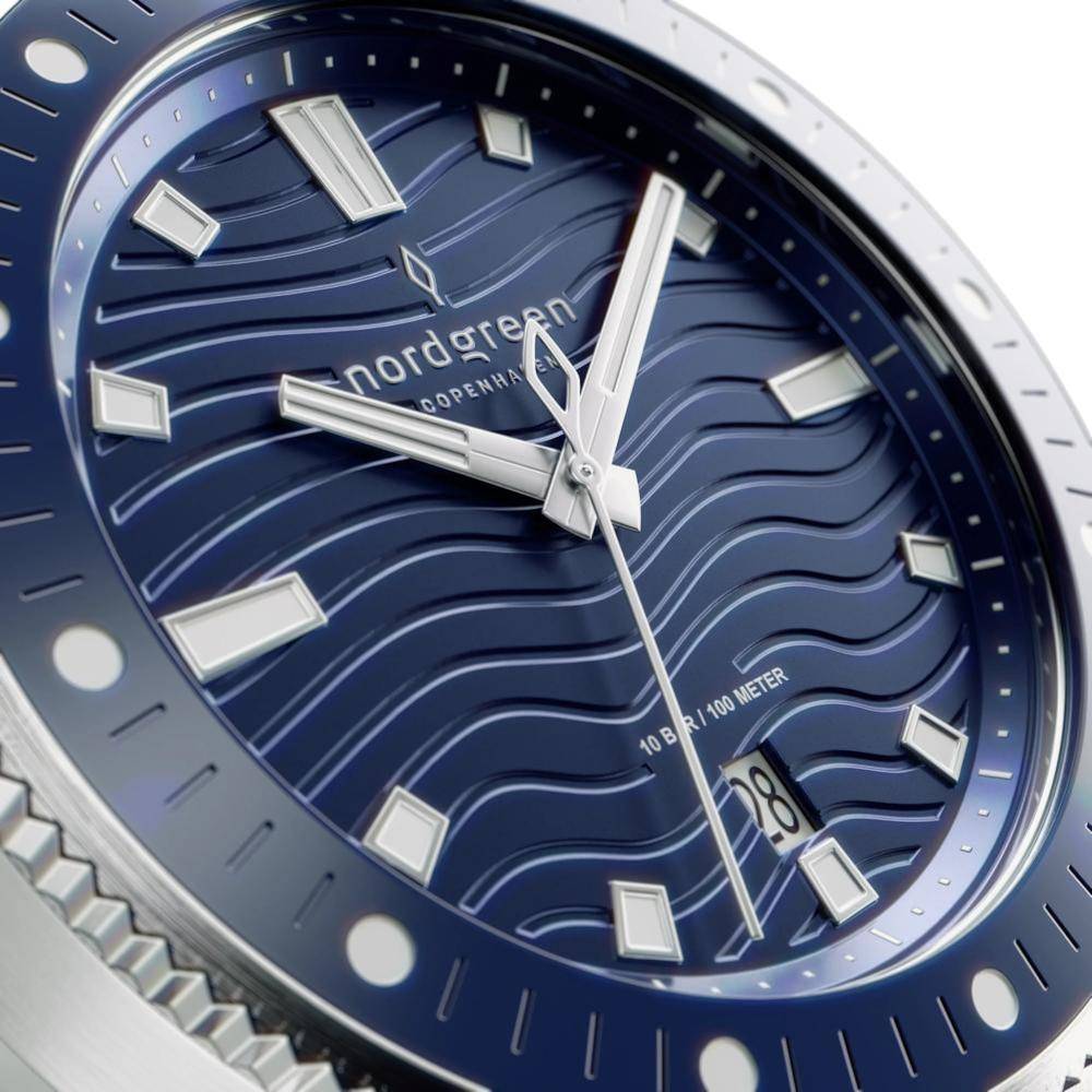NORDGREEN Herrenuhr Waves 40 mm Silber Blau